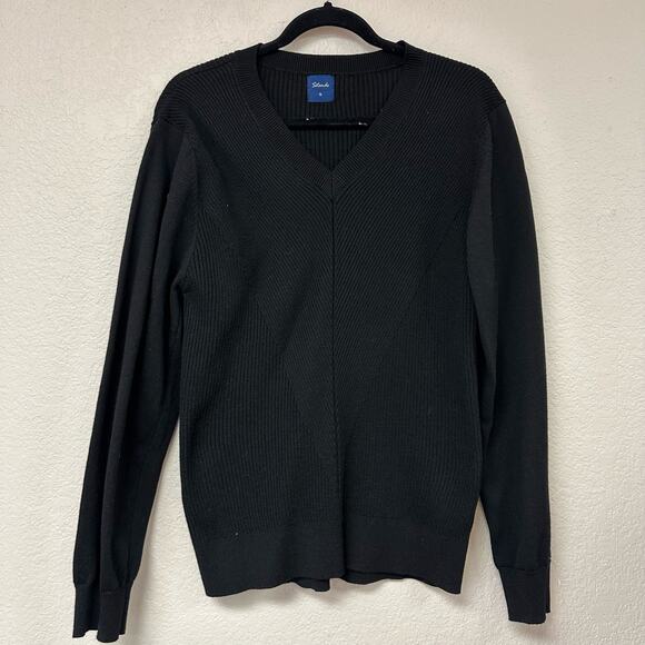 SST and C V- Neck Rib Knit Long Sleeve  Wool Blend Sweater Black XS - Picture 1 of 7